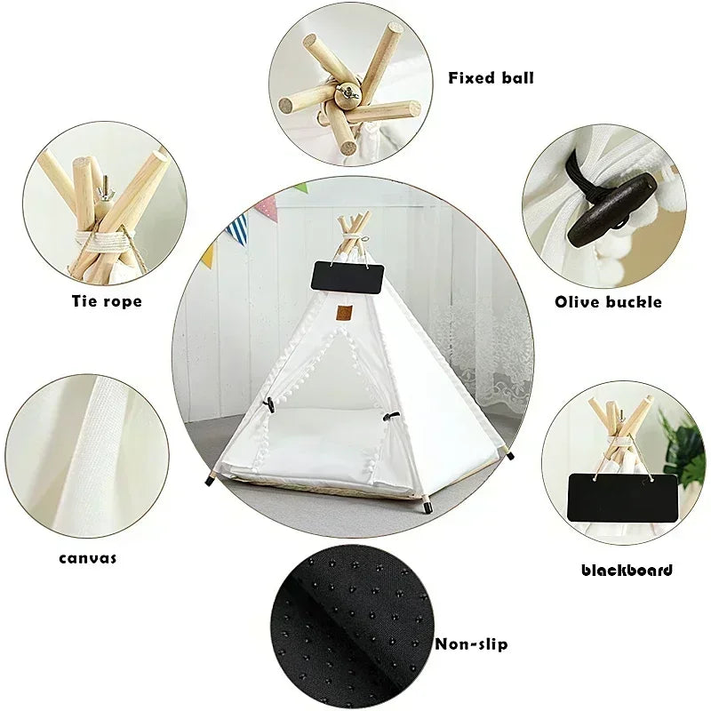 PawNest Teepee Pet Tent – Cozy Indoor Bed with Cushion & Blackboard for Cats & Small Dogs (Foldable, Washable)