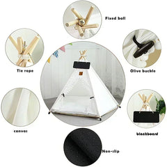 PawNest Teepee Pet Tent – Cozy Indoor Bed with Cushion & Blackboard for Cats & Small Dogs (Foldable, Washable)