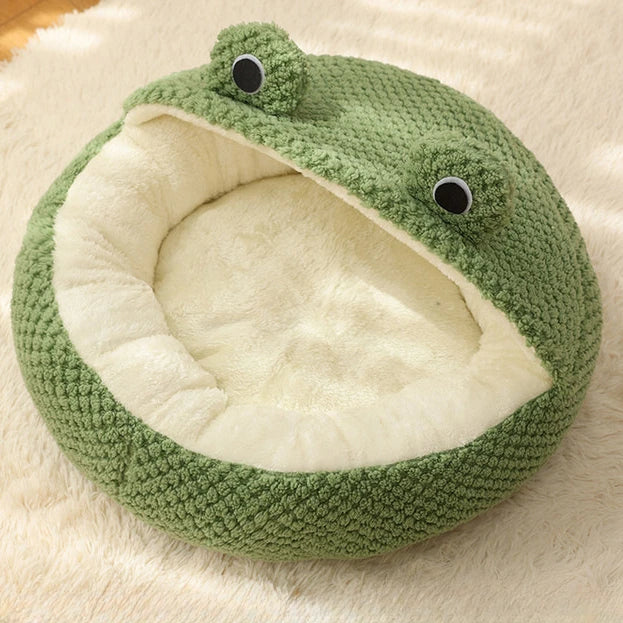 PawNest Plush Frog Pet Bed – Cozy Cartoon-Style Nest for Cats & Small Dogs (Anti-Slip, Washable, 3 Designs)