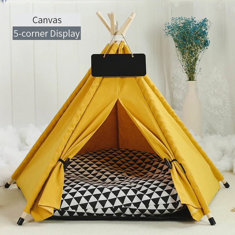 PawNest Teepee Pet Tent – Cozy Indoor Bed with Cushion & Blackboard for Cats & Small Dogs (Foldable, Washable)
