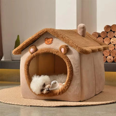 PawNest Bear Cave Pet House – Foldable Cozy Indoor Bed for Cats & Small Dogs (Removable & Washable)