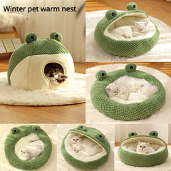 PawNest Plush Frog Pet Bed – Cozy Cartoon-Style Nest for Cats & Small Dogs (Anti-Slip, Washable, 3 Designs)