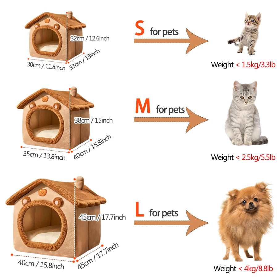 PawNest Bear Cave Pet House – Foldable Cozy Indoor Bed for Cats & Small Dogs (Removable & Washable)
