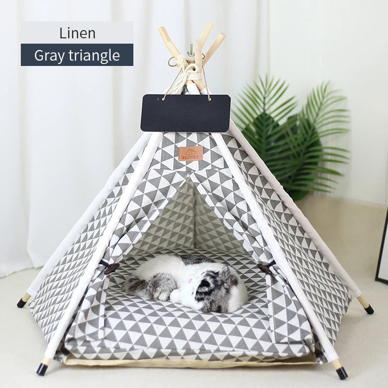 PawNest Teepee Pet Tent – Cozy Indoor Bed with Cushion & Blackboard for Cats & Small Dogs (Foldable, Washable)