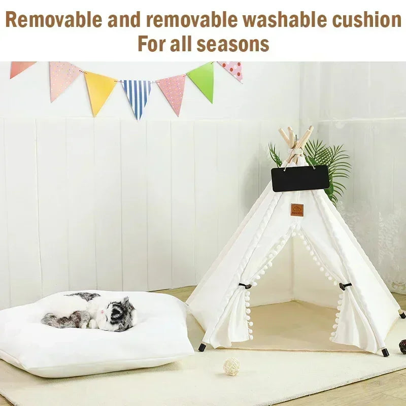 PawNest Teepee Pet Tent – Cozy Indoor Bed with Cushion & Blackboard for Cats & Small Dogs (Foldable, Washable)