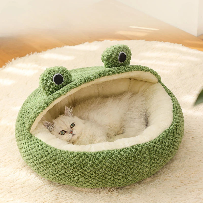 PawNest Plush Frog Pet Bed – Cozy Cartoon-Style Nest for Cats & Small Dogs (Anti-Slip, Washable, 3 Designs)